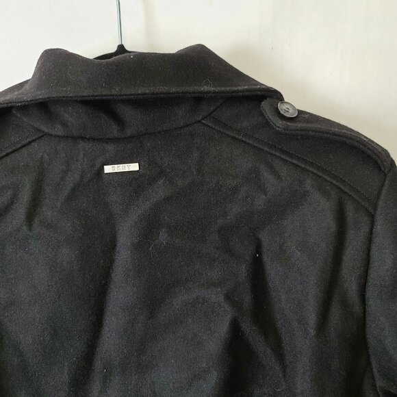 DKNY Double Breasted Trench Coat Wool Blend Size 14 Black Belted Waist NEW - Picture 8 of 15